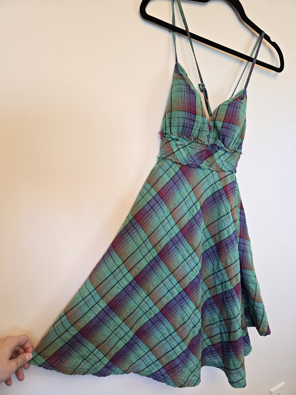 Free People Plaid Spaghetti Strap Sundress in Teal & Purple - Picture 2 of 5